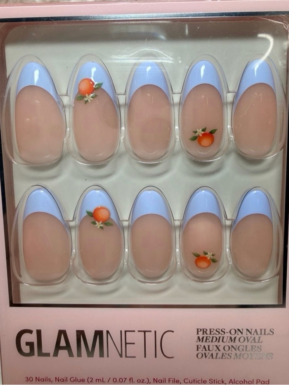Glamnetic Capri Coast Blue French Press-On Nails with Orange Fruit Accents